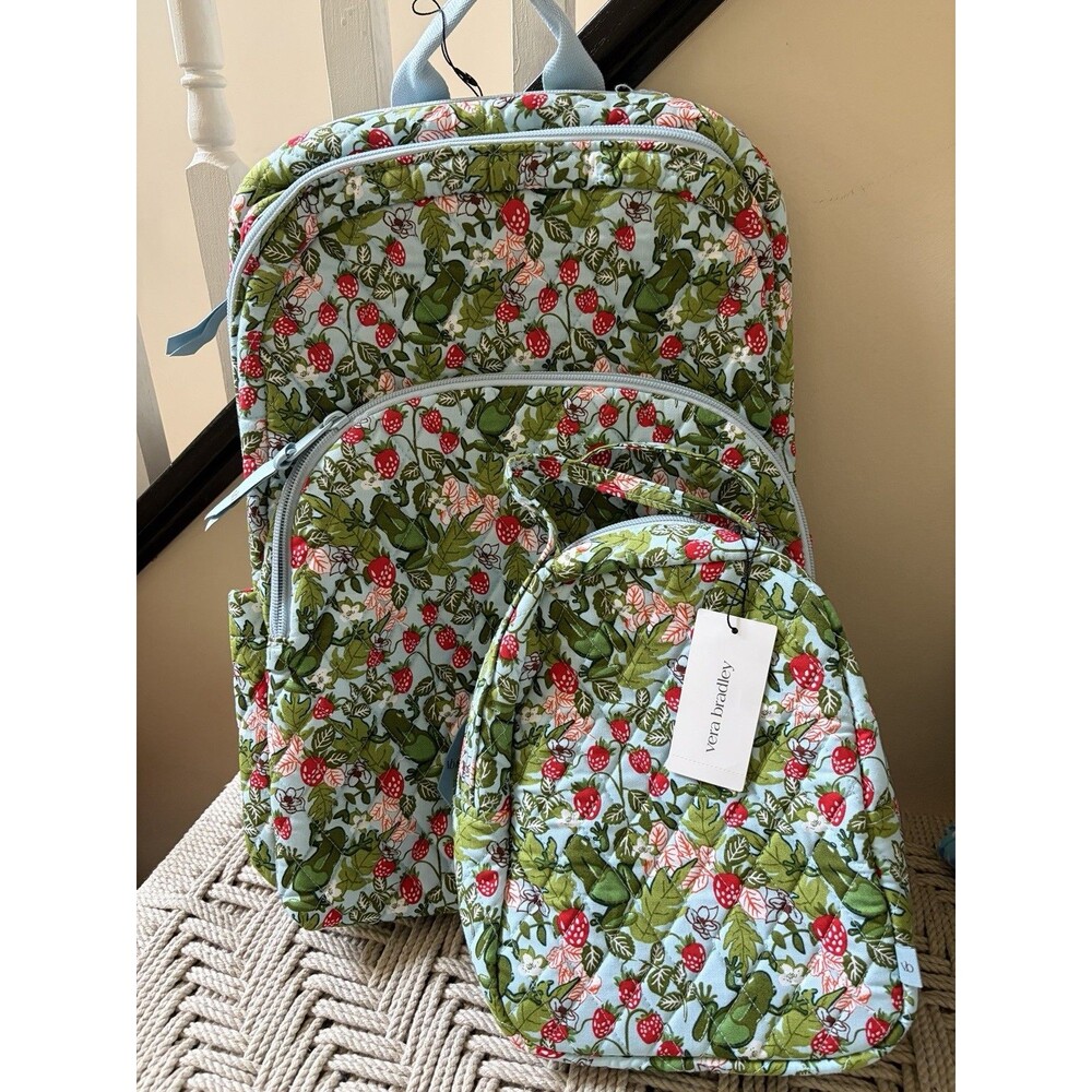 Vera Bradley Frogberry Garden Blue Frogs Essential Large Backpack Lunch Bag NWT